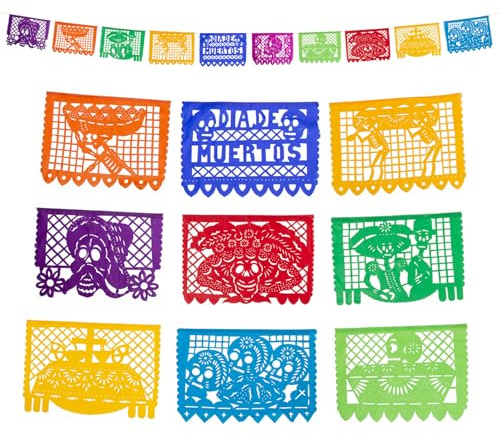 Fantastik - Autentico Papel picado Messicano - Bandierine perforate - Modello Giorno dei Morti 5 Metri - Decorazione Festa Messicana (Carta)