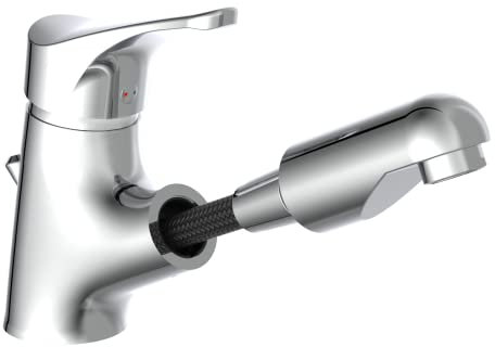 ATTICA 22150 Waschtischarmatur Bad, Wasserhahn mit Haarbrause, Badarmatur mit ausziehbarer Brause zum Haarewaschen, Einhebelmischer herausziehbar mit Ablaufgarnitur, Chrom