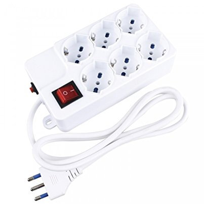 VulTech Multipresa 6 Posti MU-03,Presa con interruttore, multipresa protetta, 6 prese bipasso ITA/Schuko, Cavo 1,5 metri, Bianco