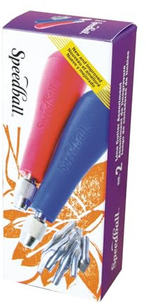 Speedball Lino Cutter Assortment, 2 Handles, Cutters #1, #6, Red/Blue, Single Unit, For Art, Craft, Printmaking, Home, Block Printers, Studio, Artists, Carving, Stamping, Linoleum