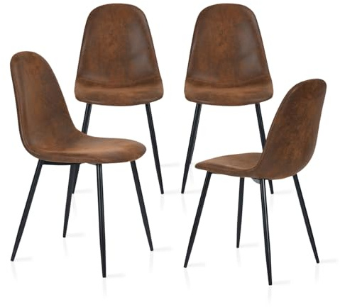 MEUBLE COSY Set di 4 Sedie da Pranzo Vintage Imbottito Senza Braccioli con Schienale in Pelle Scamosciata per Cucina Sala Soggiorno