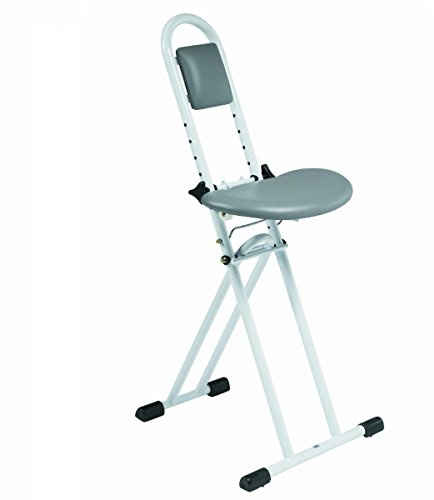 Elite Care Folding perching stool with padded adjustable height seat for kitchen ironing household mobilty aid