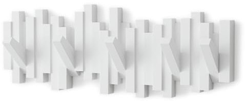 Umbra Stäbchen Garderobenhaken – Moderne und Platzsparende Garderobenleiste mit 5 Beweglichen Haken für Jacken, Mäntel, Schals, Handtaschen und Mehr, Weiss, 49 cm, Weiß