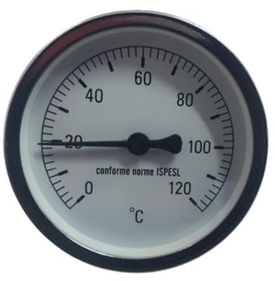Schläfer 0930170 | Thermomètre bimétallique avec gaine, raccord fond du boîtier en acier inoxydable, immersion axiale 1/2 » échelle 0-120 °C » Boîtier multifonction 63 mm
