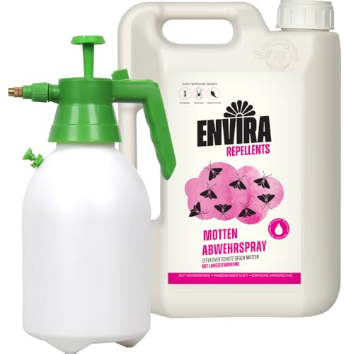 Envira Mottenspray 2 Liter + 2L Drucksprüher - gegen Kleidermotten & Motten | Motten Spray mit Mottenschutz für den Kleiderschrank - zuverlässiges Mittel gegen Motten in der Wohnung