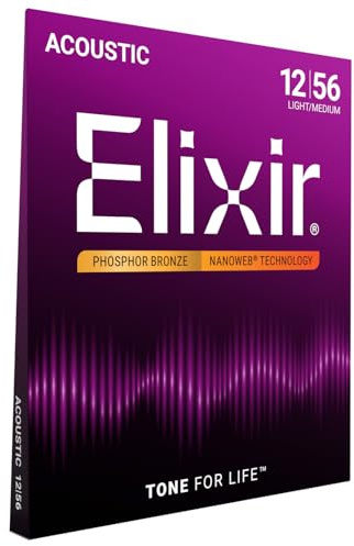 Elixir® Strings Phosphor Bronze Akustiska gitarrsträngar med NANOWEB® coating, Light/Medium (.012-.056)