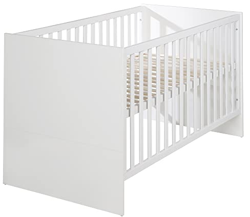 roba Lit Bébé Évolutif en Bois Maren - 70x140 cm - Hauteur Réglable - 3 Barreaux Amovibles - 0 à 7 Ans - Blanc