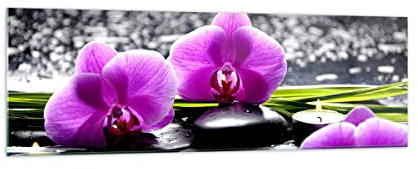 Vidrios decorativos 160x50cm Cuadro Sobre Vidrio Moderno Orquídea naturaleza Agua flor Grande XXL Cocina Cuadros Pared Impresiones Decoracion Salon Impresión en Cristal Wall Art Prints GAB160x50-2658