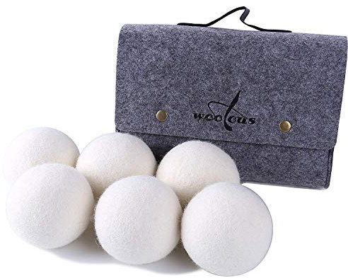 woolous Pelotas de lana de Nueva Zelanda de oveja merina orgánica no tóxico, reutilizable, reducir las arrugas, ahorra tiempo de secado secador de lavandería bolas de fieltro, Blanco, 2.75inch/6pcs
