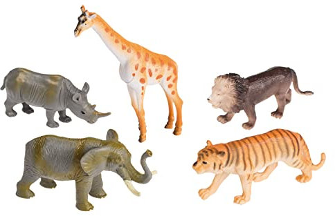 Idena 4320409 - Spielfigurenset mit 5 Zootieren, aus Kunststoff, jeweils ca. 10 cm groß, Spielspaß für die Badewanne, den Sandkasten, im Kindergarten und Kinderzimmer