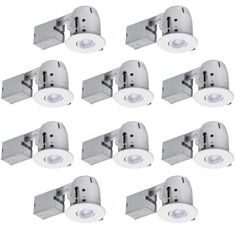 Globe Electric 90540 4 Swivel Round Trim Recessed Lighting Kit 10-Pack, White, Easy Install Push-N-Click Clips, 3.88 Hole Size