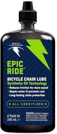 White Lightning Epic Ride All-Conditions Bike Chain Lube – Clean, Long-Lasting Lubrication for Wet & Dry Riding, Rust Protection, Smooth Shifting, 2 oz