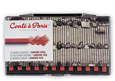 Conté a Paris 50231 Carré skisser kritor med hög ljusäkthet av högkvalitativa pigment för skisser, teckningar och porträtt – set om 12 röda SanguineXVIII