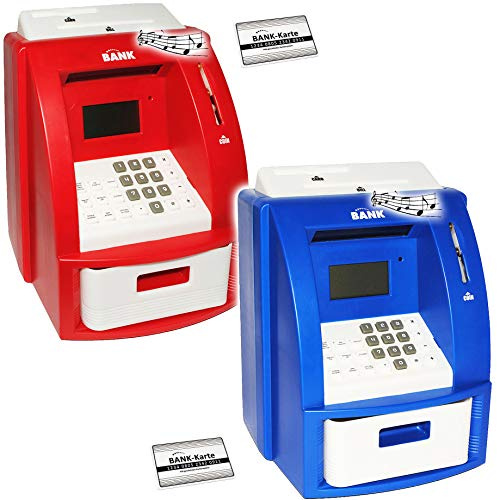alles-meine.de GmbH 2 TLG. Set elektrische Spardosen - Geldautomat - blau + rot - mit Sound + PIN Geldkarte + Sparzähler + Alarm Funktion + Zählfunktion/stabile & digital..