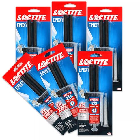 Loctite Epoxy Instant Mix, Translucent Yellow, 0.47 fl. oz. Syringe, 6 Pack - 5 Minute Set, Strong Bonding 2 Part Epoxy