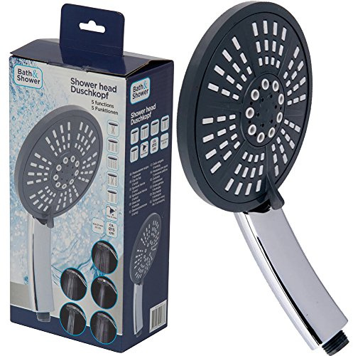 BAKAJI Soffione Doccia Tropical Doccetta Silver Chrome Diametro 15 cm Universale 5 Funzioni