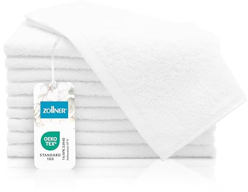 ZOLLNER 10er Set Gästehandtücher - kleine und Flauschige Handtücher in 30x50 cm - waschbar bis 95°C - Baumwolle - in weiß - Hotelqualität - Oeko Tex® Zertifiziert