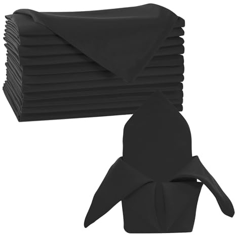 Trimming Shop 20 x 20 Inch Black Cloth Napkins 100% Polyester, 10pcs | Reusable, Wrinkle-Resistant Table Napkins for Dinner Parties, Events, Weddings, Restaurants & Hotels