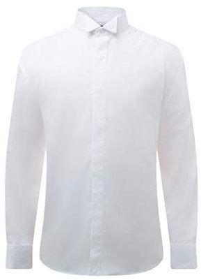 Dobell Mens White Tuxedo Dress Shirt Regular Fit Wing Collar Double Cuff Plain Fly Front-17