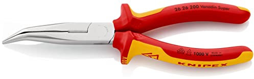 Knipex Pinza per Meccanica - con Becchi Mezzotondi con Tronchese (Pinza a Becchi di Cicogna) Cromata, Isolati, Collaudati Vde 200 Mm (Confezione Self-Service/Blister) 26 26 200 Sb