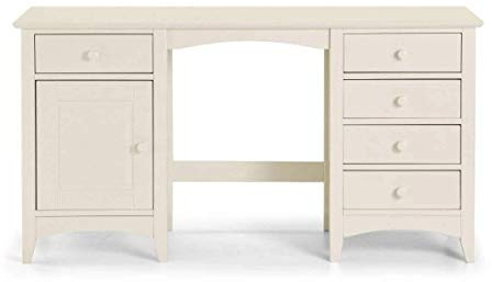 Julian Bowen Cameo Dressing Table 5 Drawer, White - H71 x W137cm | Traditional Vanity Table for Bedroom, Durable Solid Pine & MDF, 5 Drawers & Cupboard, Ample Storage Space