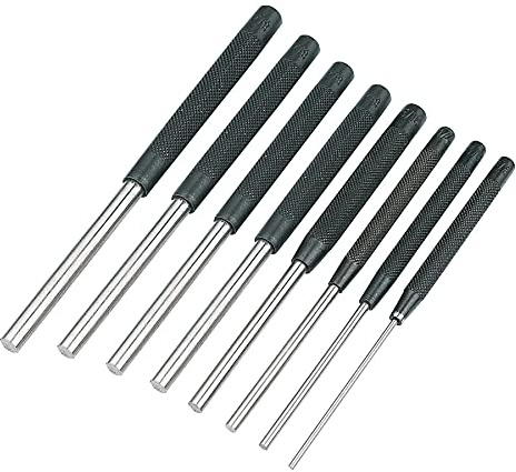 Dapetz ® 8-Piece Parallel Pin Punch Set with Knurled Handles – Steel Punches (3/32 to 3/8, 2mm to 9mm) for Rivet & Pin Removal, 155mm-180mm Length, Hardened Steel, Excellent Grip