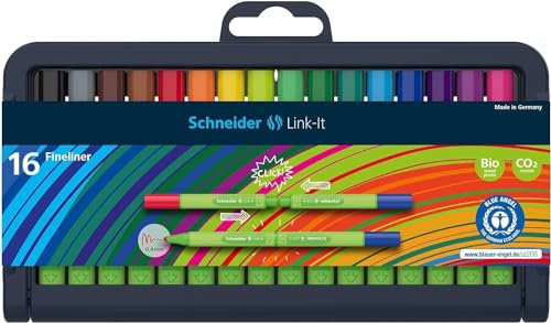 Schneider 191292 Link-It Fineliner (Superfeine Stifte mit 0,4 mm Strichstärke, einfach zusammenstecken und beliebig kombinieren) 16er Stiftebox sortiert