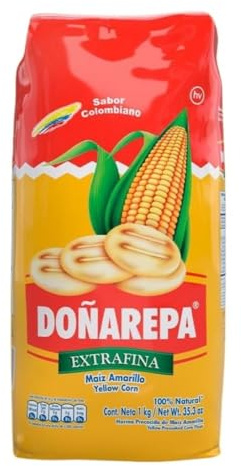 Doña Arepa - Harina de Maíz Amarilla Extrafina - 1 kg - Alto Contenido en Fibra, Fitonutrientes y Vitaminas - Harina Ideal para Preparar Pan, Arepas o Empanadas