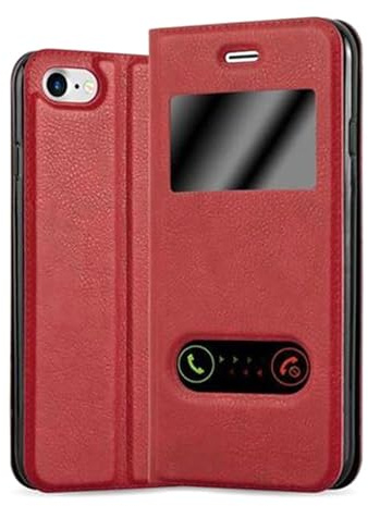 cadorabo Coque pour Apple iPhone 7 / 7S / 8 / SE 2020 en Rouge Safran - Housse Protection avec Stand Horizontal et Deux Fenêtres - Portefeuille Etui Poche Folio Case Cover