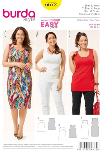 burda easy Papier-Schnittmuster Damen Top & Kleid #6672 Gr. 46-60 | Plus Size | für Nähanfänger:innen