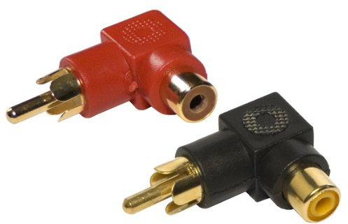 RCA Phono Right Angle Angled Adaptor Male to Female - Twin Pack (Black and Red)