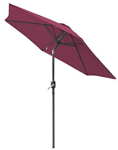 Green Bay 2.5M Wine Round Garden Parasol Umbrella Patio Outdoor Sun Shade Aluminium Crank Tilt Mechanism