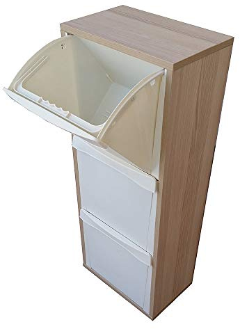 Mueble de madera para reciclaje con 3 compartimentos, color roble, 25 x 40 cm y 101 cm de alto