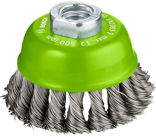 Bosch 1x PRO Stainless Steel Longlife Cup Brush, Knotted Wire for Small Angle Grinder and M14 Thread (for Non-ferrous metals, Steel, Ø 75 mm, Professional Accessory Small Angle Grinder)