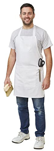 Fit For The Job Soft Cotton White Painters & Decorators, Artist, Craft Apron with Large Storage Pocket, Chest Pocket, Tool Loop, Halter Ties for Easy Fastening, One Size