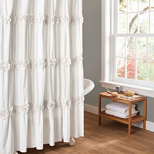 Lush Decor Darla Duschvorhang mit Rüschen und Blumenmuster, Polyester, White, 72” x 72”