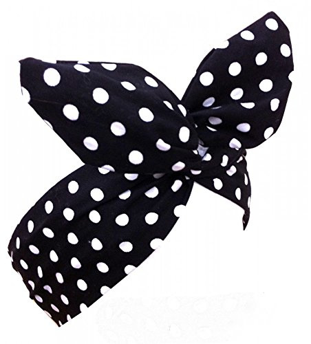 shoperama Pinup Haarband mit Draht, Polka Dot Schwarz/Weiß - 80 cm Rockabilly Haarband für Karneval, Mottoparty & 50er Jahre Kostüm-Look