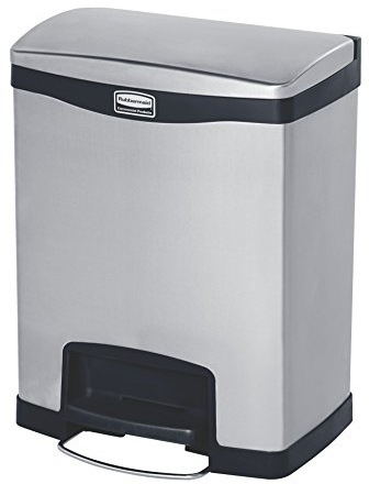 Rubbermaid Commercial Products 1901987 Pattumiera a Pedale in Metallo, Versione con Doppio Contenitore, Sottile, 30 L, Nero