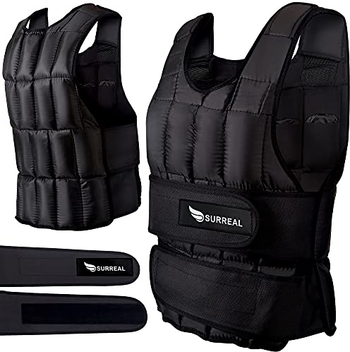 Surreal 5kg Weighted Vest for Men & Women - Adjustable Weight Vest with Removable Sand Bags - Comfortable Padded Training Vest for Running, Walking & Fitness - Sweat Resistant Body Weight Vest - Black