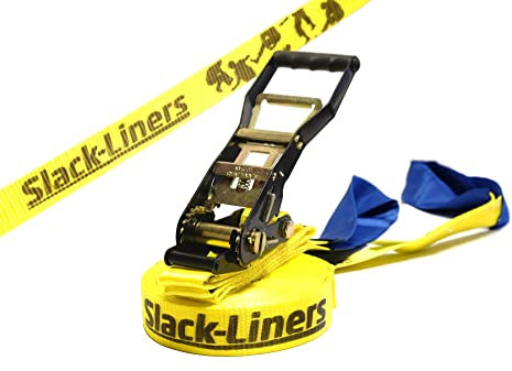 Slack-Liners Slackline Classic Line GELB - 50mm breit, 15m lang - mit Langhebelratsche Made in Germany