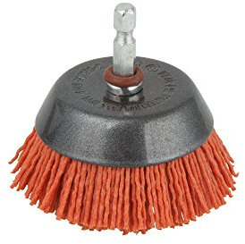 wolfcraft Nylondraht-Topfbürste, aggressiv I 1506000 I Ø 65 mm I zum Entrosten, Reinigen & Polieren, Holz und Metallpflege I Sechskant-Schaft