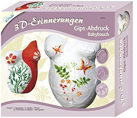 Mammut 129007 3D Erinnerungen Gipsabdruck Set Babybauch, Komplettset mit 4 Gipsbinden, 1 Vaseline, 6 Acrylfarben, 2 Pinsel und 1 Mischpalette, Kreativset für werdende Eltern
