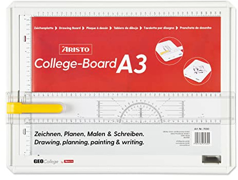 Aristo AR7030 College Board Zeichenplatte (Format A3, schlagfester Kunststoff, mit Zeichenschiene) weiß