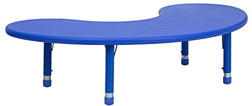 Flash Furniture 35''W x 65''L Half-Moon Blue Plastic Height Adjustable Activity Table