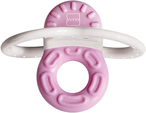 MAM Bite & Relax Phase 1 Mini Beißring, Zahnungshilfe speziell für die Vorderzähne, extra kleiner und leichter Beißring für Babys, ab 2+ Monate, rosa