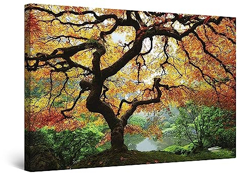 Startonight Bilder Ahorn im Herbst, Leinwandbilder Moderne Kunst, Natur Wanddeko Kunstdrucke, Wandbilder XXL Wohnzimmer Groß Wand Bild 80 x 120 cm, Tag Nacht Effekt, Elegante Geschenkidee Wand Deko