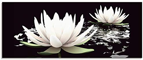ARTland Wanddeko Glasbilder Wandbild Glas Bild einteilig 125x50 cm Querformat Asien Botanik Blumen Blüten Lotusblume Seerose Modern Schwarz Weiß T9NL
