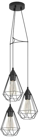 Eglo lampada a sospensione Tarbes, lampada nero a tre punti luce in design