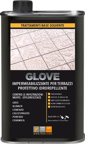 Faren GLOVE, Idrorepellente Impermeabilizzante per Terrazzi,Protegge da infiltrazioni,muffe ed efflorescenze, 1lt