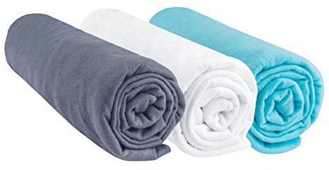 Lot de 3 Draps Housse 60x120 cm Lit Bébé, Berceau, Lit Parapluie 60 x 120 | 100% Coton | Gris Blanc Turquoise | Extensible Respirant | Sommeil sain | Marque Easy Dort | Oeko-Tex | Fabriqué en Europe